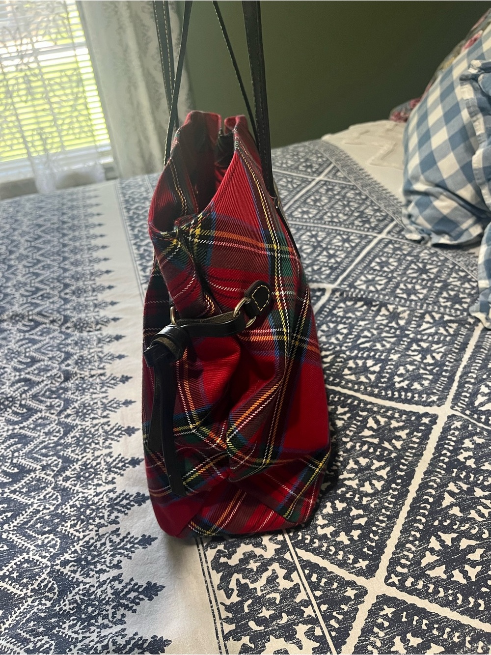 Dooney & Bourke Red TartanTote with Black Leather Handles (Some Interior Marks) - Picture 5 of 16